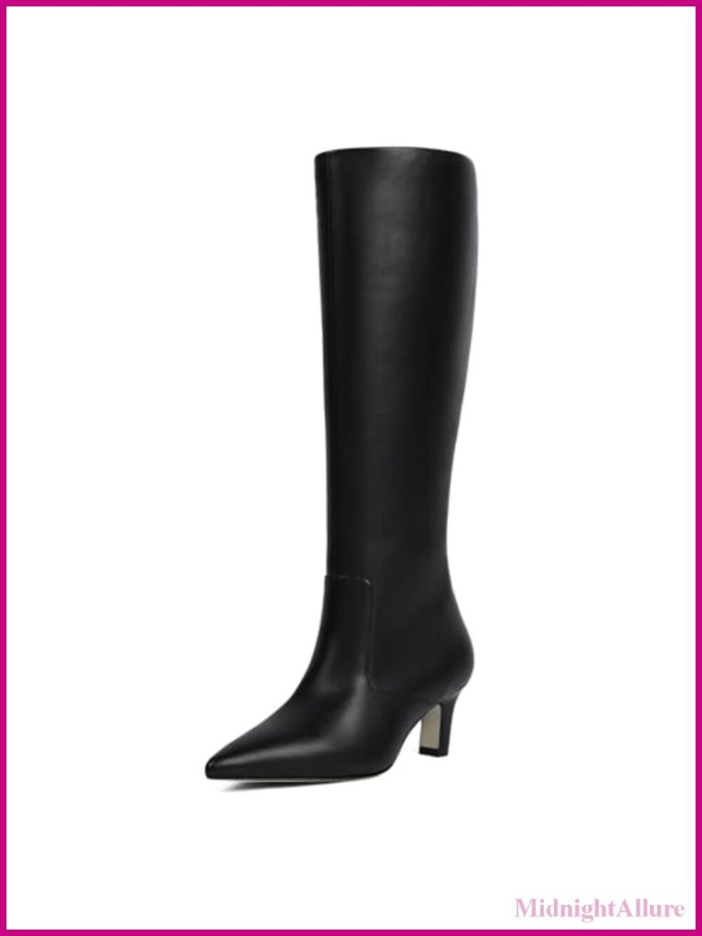 Pointed Toe Kitten Heel Knee High Boots Faux Leather